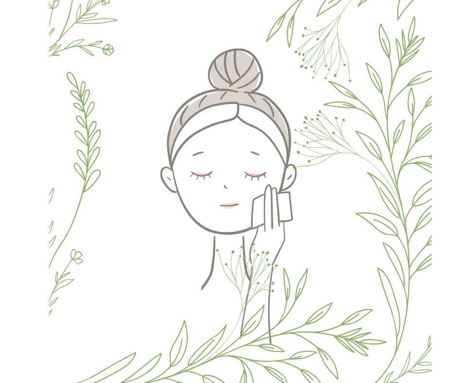 頬に手を当ててスキンケアをする50代女性のイラスト